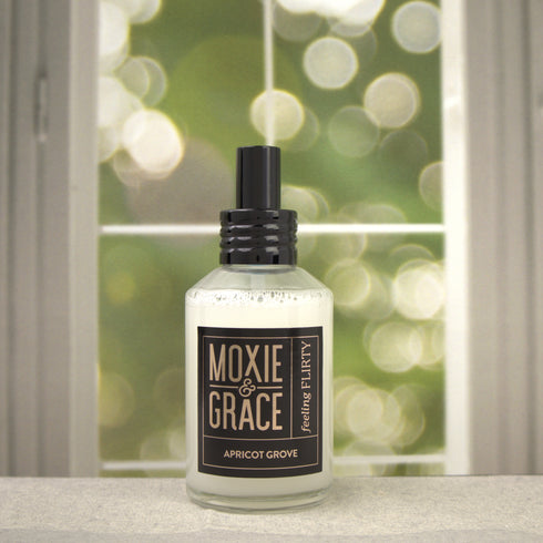 Apricot Grove 4oz Room Spray by Moxie & Grace — a fruity-floral blend of apricot, pear, jasmine, and vanilla