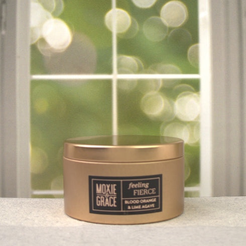Blood Orange & Lime Agave 5oz Candle in Copper by Moxie & Grace — a bright citrus blend of blood orange, lime, agave, and warm musk