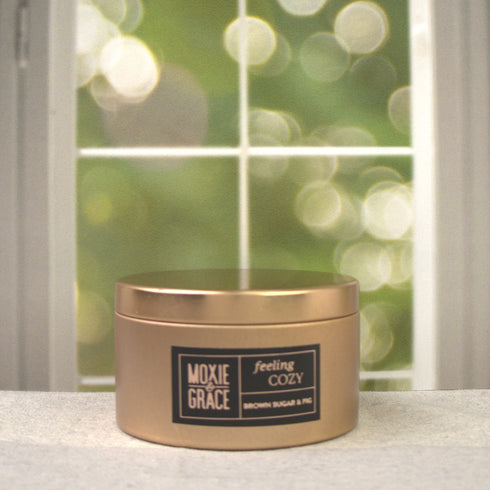 Brown Sugar & Fig 5oz Candle in Copper by Moxie & Grace — a warm, indulgent blend of brown sugar, fig, vanilla, and soft musk