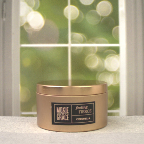 Citronella 5oz Candle in Copper by Moxie & Grace — a fresh outdoor blend of citronella, lemongrass, eucalyptus, and cedar