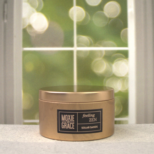 Solar Sands 5oz Candle in Copper by Moxie & Grace — a warm, sun-drenched blend of sand, amber, musk, and golden citrus notes